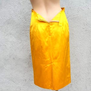 Vintage Yellow Yellow Satin Wiggle Pencil Skirt Size S 50s Metal Zipper