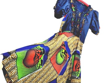 African Print Dress Nigeria Wax AFIC Block Hitarget Fit and Flare Small Colorful