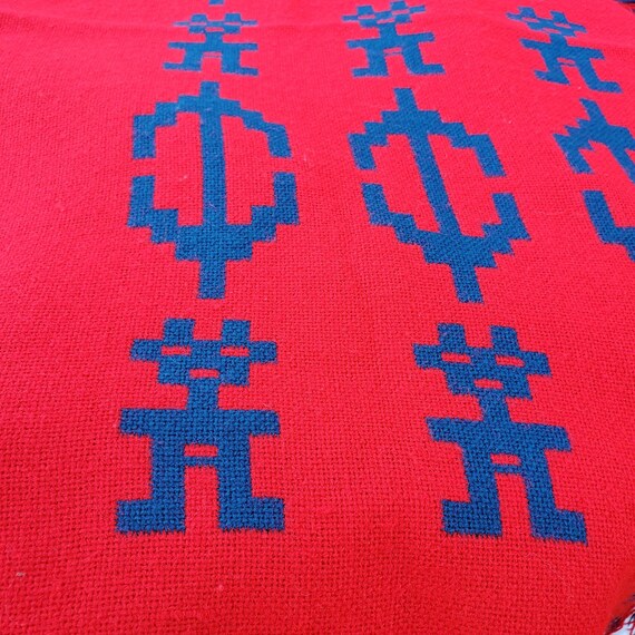 Woven Poncho Serape Blanket Reversible Colorblock… - image 4
