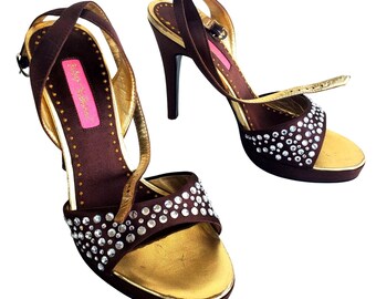 Y2K Vintage Betsey Johnson Cristie Rhinestone Platform Sandals Size 7