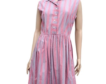 Vintage Day Dress Betty Barclay 50s 60s Cotton Sleeveless Women Small