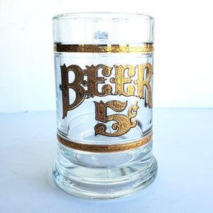 Vintage Glass Beer Stein Mug With 22 K Gold Detailing Beer 1970s Barware