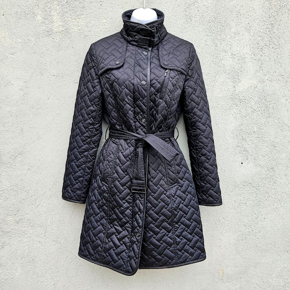 Cole Haan, Cole Haan Black Quilted Puffer Coat Lambskin Trim Thermore XS Vintage