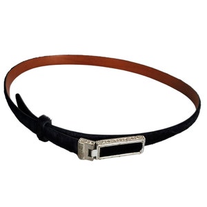 Brighton Belt 34 L Narrow Black Pony Hair Leather Silver  display picture 1