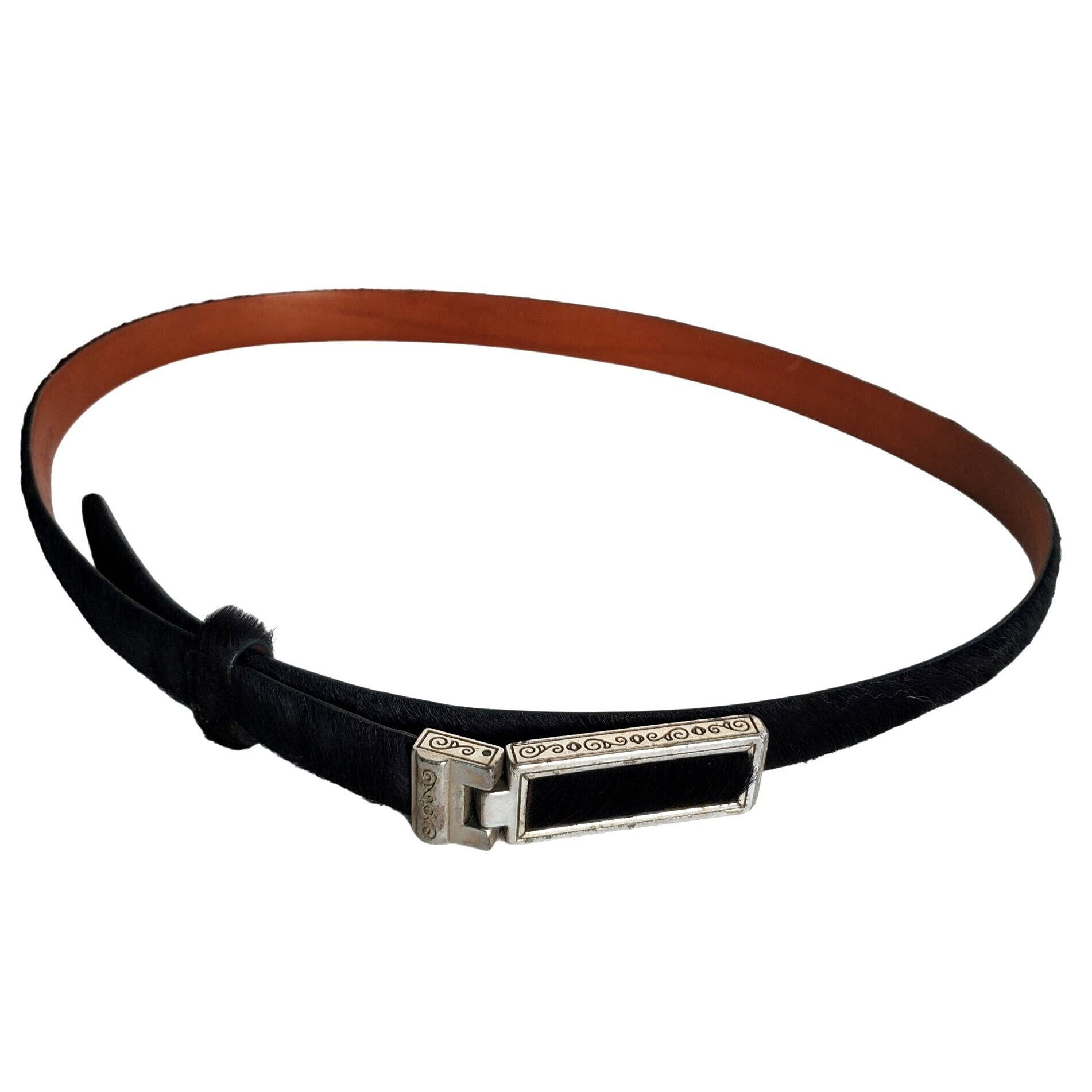 Brighton Belt 34 L Narrow Black Pony Hair Leather Silver  display picture 1