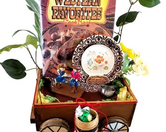 Kitsch Western Vintage Linedancer Gift Basket Assemblage Vignette