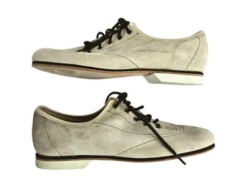 Vintage Suede Bowling Shoes Beige Lace Up Size 7