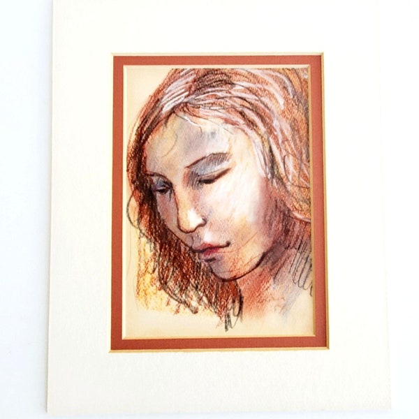 Signed Pastel Portrait Original Art  x 5 Brown