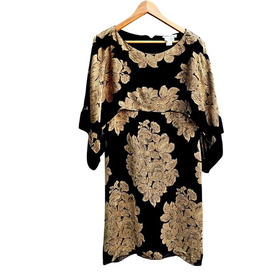 black gold brocade dress Holly Harp Silk Kimono Sleeve Bergdorf Couture L party-wear