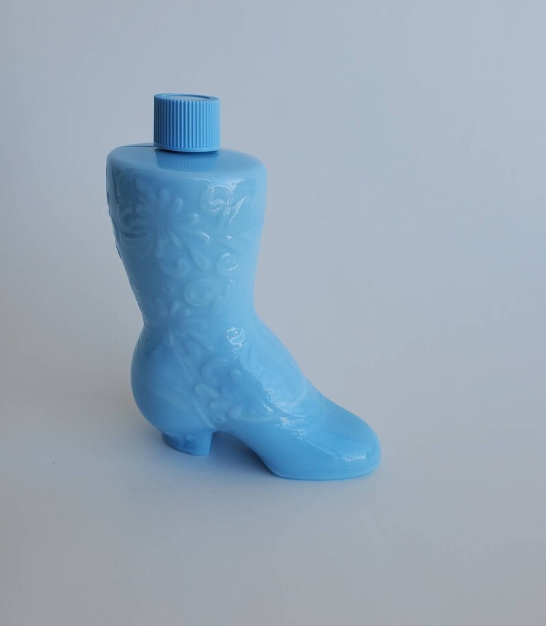 Vintage Avon Sonnet Cologne, 1972 Avon Collectible Bottle, Blue Milk Slag Glass Boot image 4