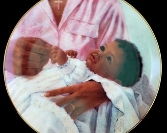 Assiette de collection Abbie Williams Bless This Child, noir bébé mère et enfant