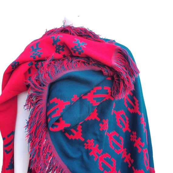 Woven Poncho Serape Blanket Reversible Colorblock… - image 5