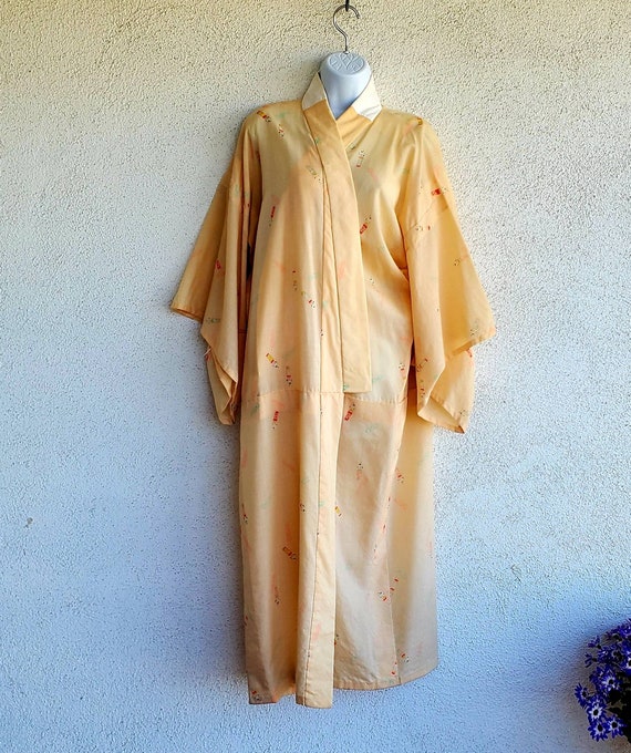 Vintage Kimono with Kokeshi Doll Fabric, Peach Kim
