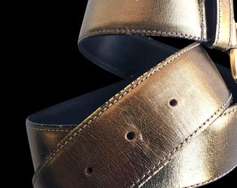 Vintage 80s Belt Womens Medium 34 Metallic Leather Brass Buckle Avignon Spain Vintage 80s Belt Womens Medium 34 Metallic Leather Brass  main image 3