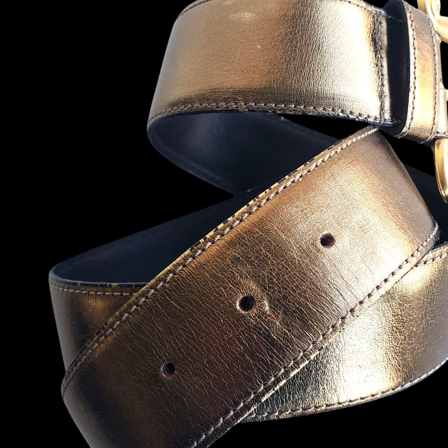 Vintage 80s Belt Womens Medium 34 Metallic Leather Brass  display picture 3