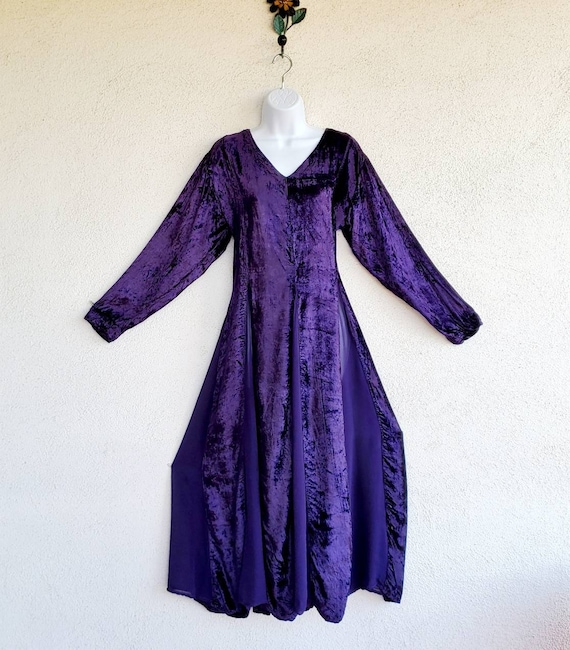 XL 1990s Royal Purple Crushed Velvet and Chiffon L