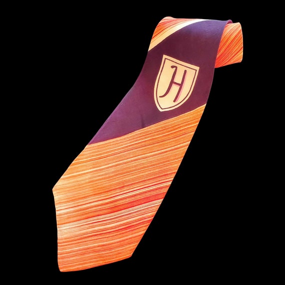 1930s Tie Wide Orange Purple H Monogram Vintage 4… - image 2