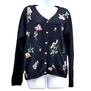 Vintage schwarze Pullover Frauen Perlen bestickt arriviste Frauen XL