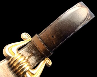 Vintage 80s Belt Womens Medium 34 Metallic Leather Brass  display picture 3