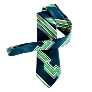 Vintage Tie Wide Green Wembly Polyester Stripe Geometric 4 Inch image 2