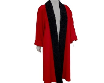 Volup Vintage 80s Long Coat Plus Red Wool Cattiva Faux Lamb Fur