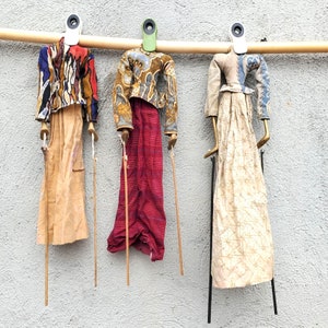 3 Headless Lady Puppets Indonesia Wayang Golek Hand Carved Wood 17&quot; Tall Java