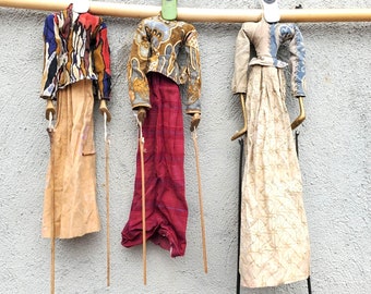 3 Headless Lady Puppets Indonesia Wayang Golek Hand Carved Wood 17" Tall Java