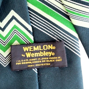 Vintage Tie Wide Green Wembly Polyester Stripe Geometric 4 Inch image 3