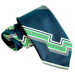 Vintage Tie Wide Green Wembly Polyester Stripe Geometric 4 Inch image 1