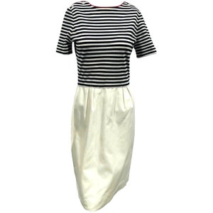 Pencil Dress Black White Stripe S Leslie Fay 60s 70s Short Sleeve VFG