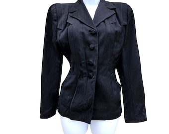 Chaqueta vintage de los años 30 y 40 de gabardina negra, corte entallado, talla M.