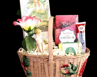 Vintage Collectibles Antique Birthday Mother's Day Gift Basket Shabby Chic Decor