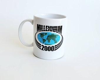 Vintage Mug, Millenium 2000, Post Millenial Mug, White and Blue Coffee Cup