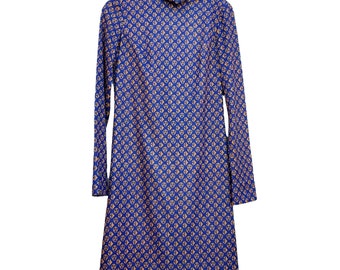 Joanna Nelson Vintage Dress Mod Purple Blue Orange High Neck Long Sleeve