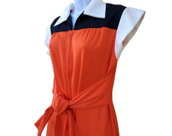 70s Orange Polyester Jumpsuit Volup Vintage XL Roller Skate Disco Jumper
