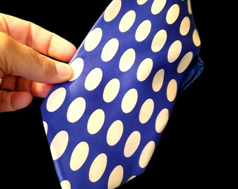 Gianfranco Ferre Tie Silk 1990s Blue White Polka Dots 3.75 Inch Wide Vintage
