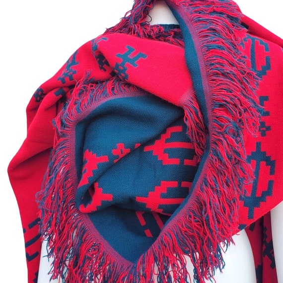 Woven Poncho Serape Blanket Reversible Colorblock… - image 6