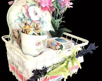 Vintage Gift Basket Shabby Chic Spring Mother's Day Limoges Hand Painted Plate