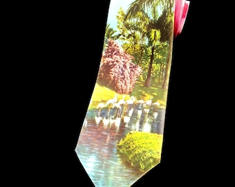 1940s Wide Tie Flamingo Acetate Tru-Life Photie Prints 3.75 Inch