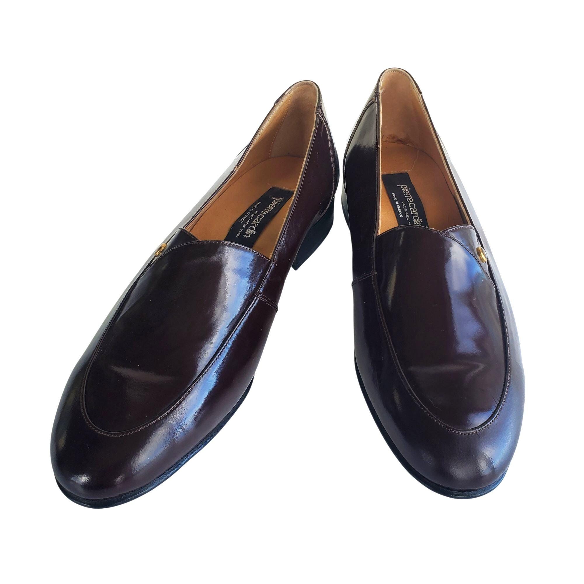 Pierre Cardin 70s Men Size 8 Brown Patent Leather Slip on Shoes