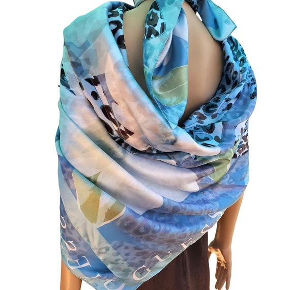 Guess Silk Scarf Square Blue Floral Magnolia Abst… - image 4