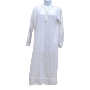 Vintage Cotton Midi Dress Kaftan White Cotton Gauze Crochet Boho 70s Women 8