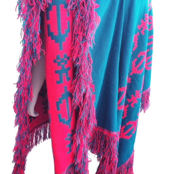 Woven Poncho Serape Blanket Reversible Colorblock… - image 8