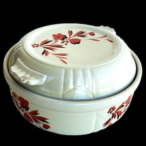 Vintage Halls China Ceramic Covered Casserole Dish 1940s Autumn Floral Design