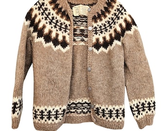 Vintage Hilda Hand Knit Sweater Iceland Nordic Fair Isle Cardigan Jumper XS S