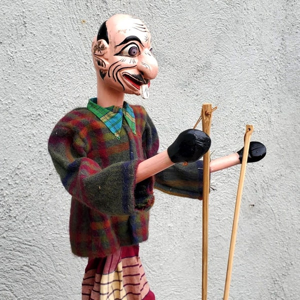 Wayang Golek Big Tooth Hand Carved Wood Puppet Indonesia Java 22" Tall