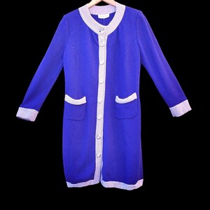 Knit Dress Purple Color Block Vintage Wool 80s Anne Marie Jones Size 10 Pockets