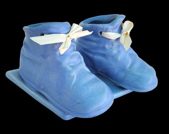 Baby Boy Vintage Ceramic Planter Bootie Shoes Vase Trinket Collectible 1940s Pottery