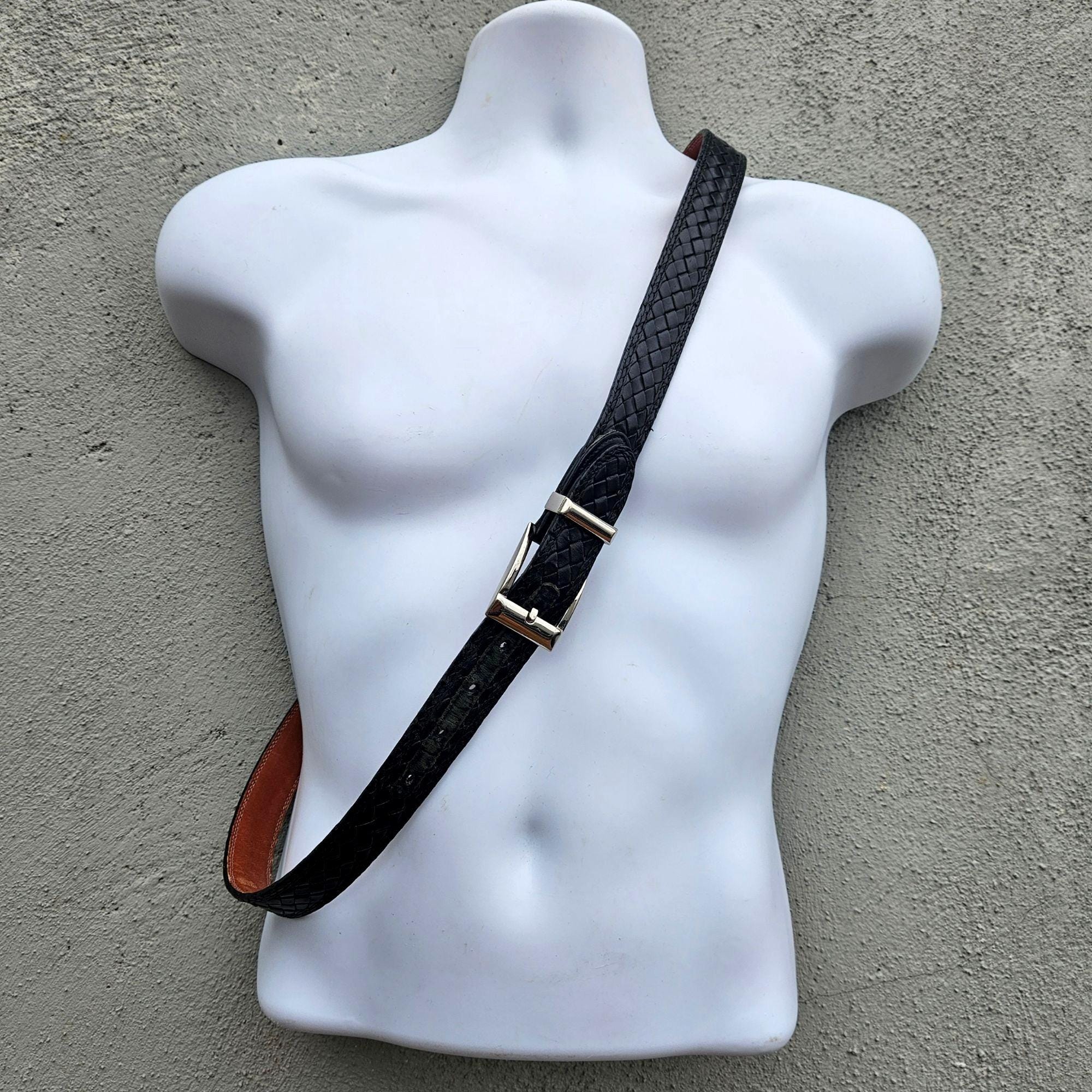 Bragano black leather belt womens 34 Bragano Black Woven Leather Belt Mens Made in Canada XL 41  main image 3
