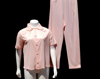 Vintage Pajama Set XL Pants Top Pink Lingerie Henson Kickernick 50s 60s Boudoir